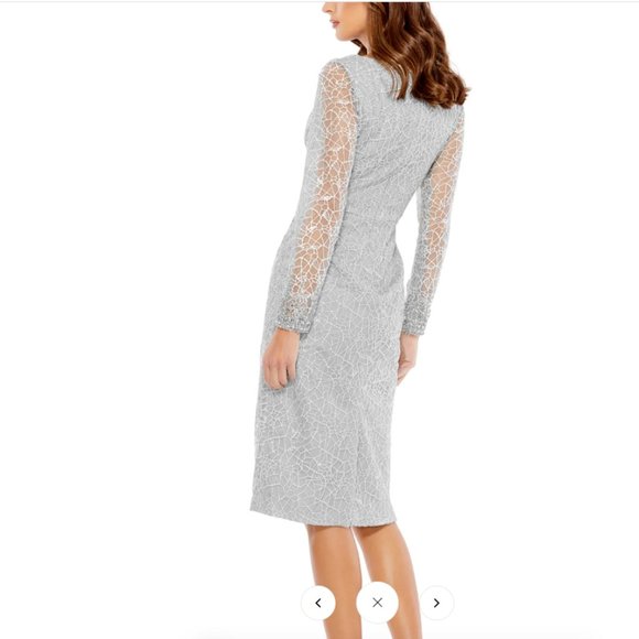 MAC DUGGAL V-NECK EMBROIDERED SURPLICE PLATINUM MIDI DRESS sz 6 - Picture 6 of 6